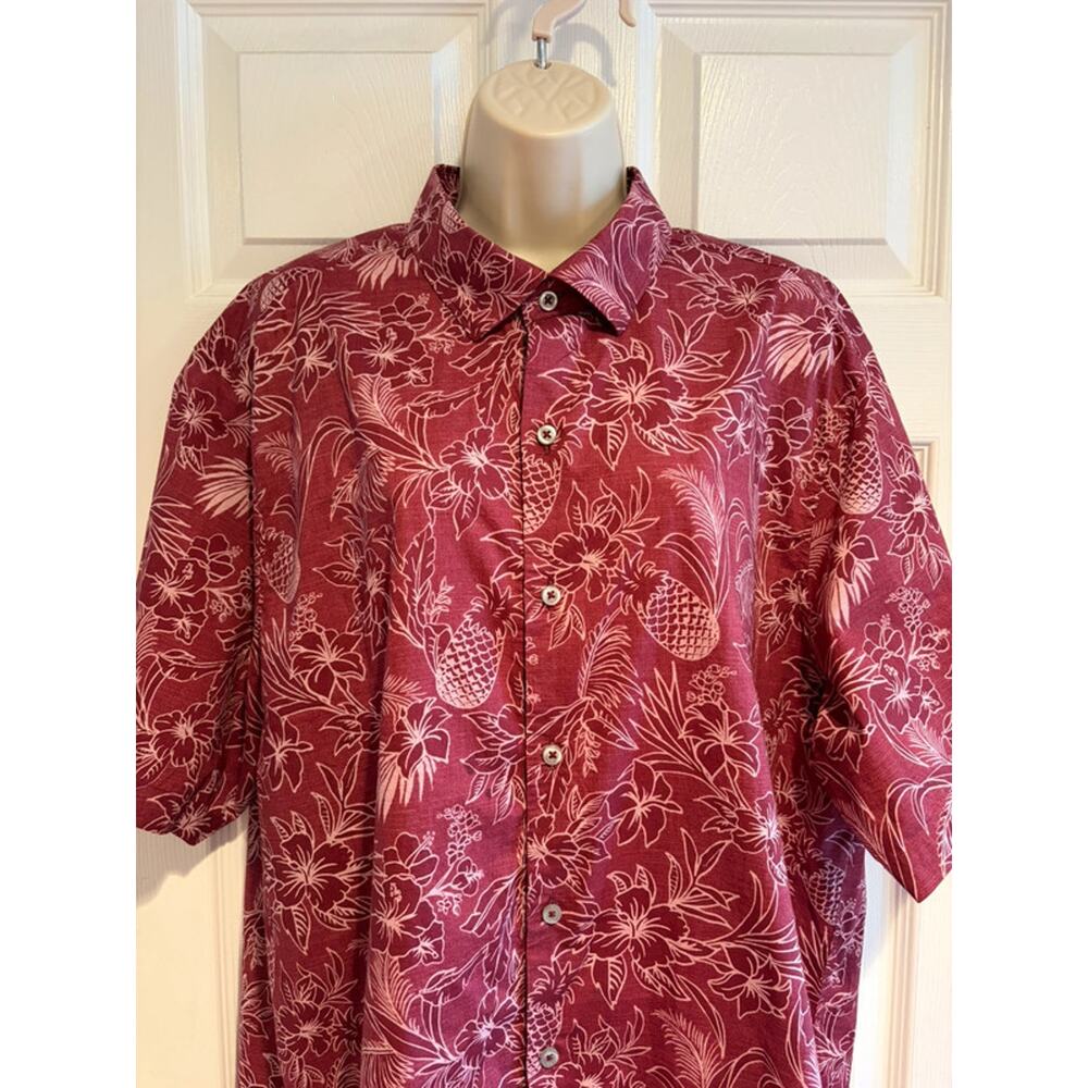 Tommy Bahama Men’s Hawaiian Shirt XL Burgundy Pima Cotton Tropical Aloha